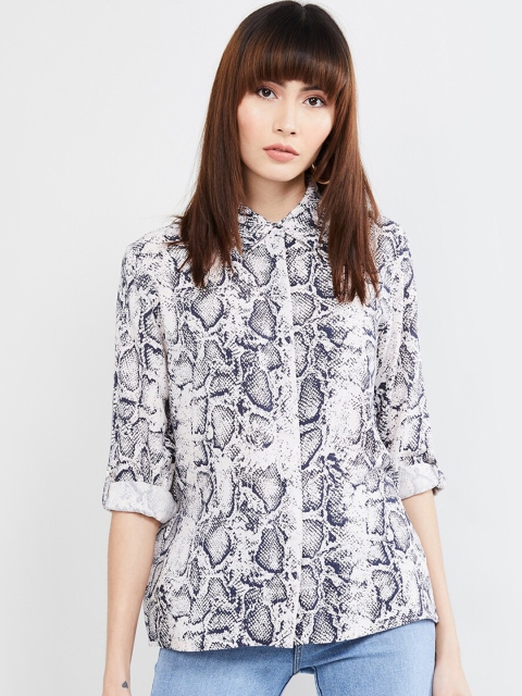 max Women Pink & Navy Blue Regular Fit Printed Casual Shirt