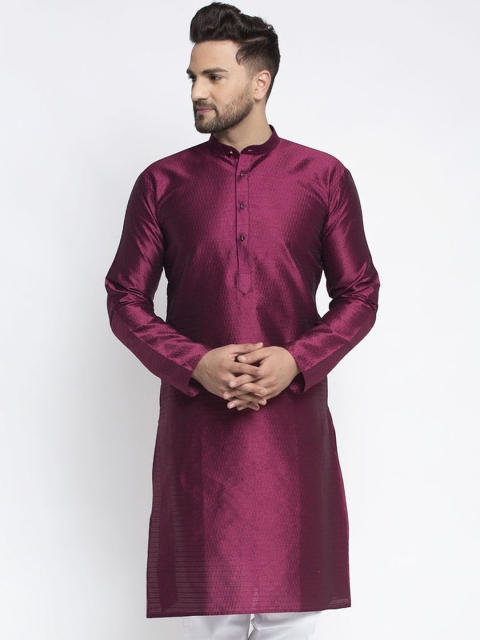 Jompers Men Purple Woven Design Straight Kurta