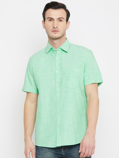 Crimsoune Club Men Green Slim Fit Solid Casual Shirt