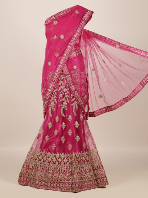 Pothys Pink Embroidered Net Half Saree