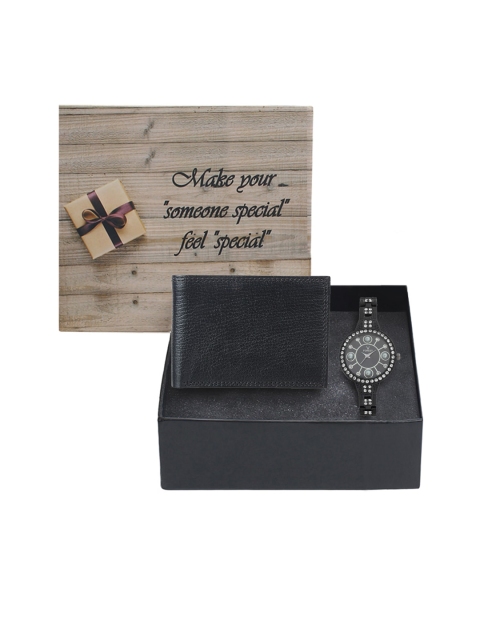 Hobforestessentials Women Black Watch & Wallet Gift Set