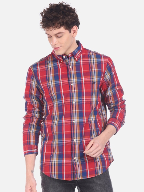 Aeropostale Men Red & Blue Regular Fit Checked Cotton Casual Shirt