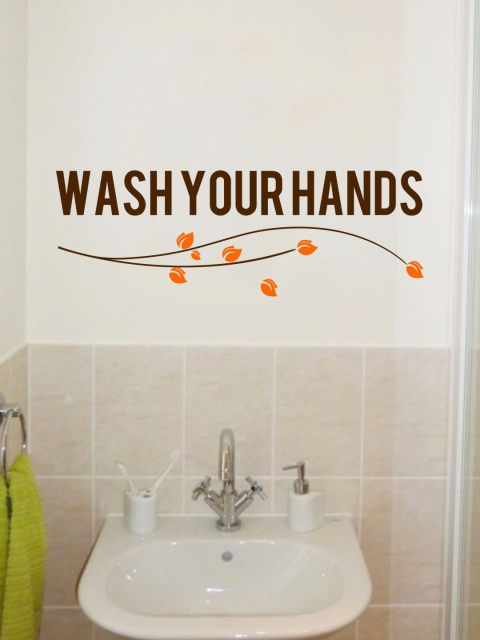 rawpockets Brown & Orange Wash Your Hands Wall Sticker, Multi