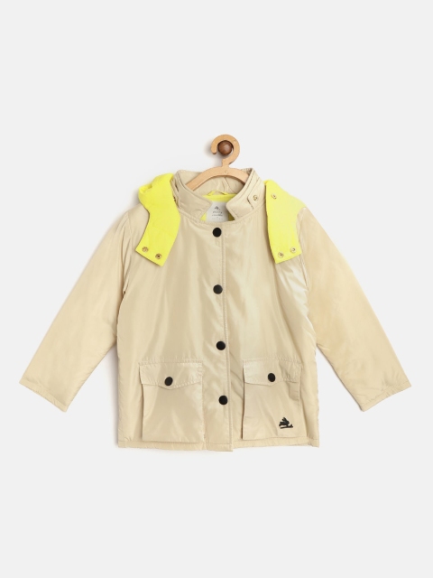 Cherry Crumble Kids Beige Solid Lightweight Windcheater Padded Jacket