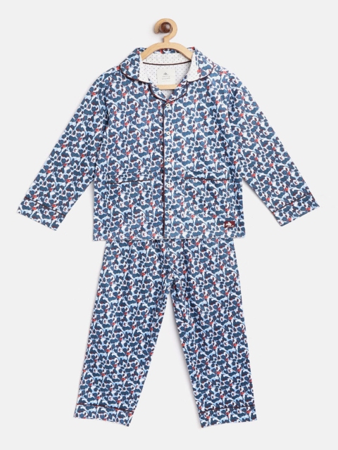 Cherry Crumble Kids Blue & Red Printed Night Suit