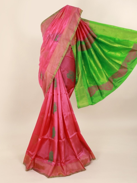 Pothys Pink & Green Pure Silk Woven Design Saree