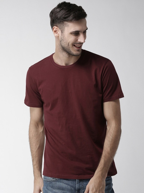 Celio Men Maroon Solid Round Neck T-shirt