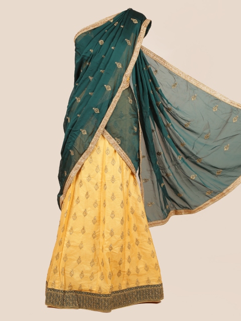 Pothys Green Embroidered Poly Chiffon Half and Half Saree