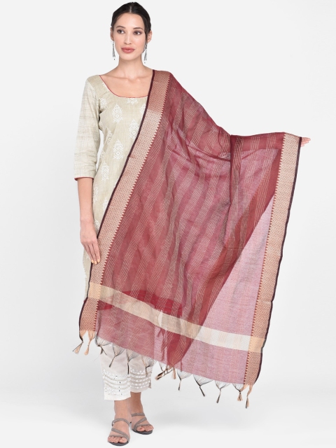 Dupatta Bazaar Maroon & Beige Woven Design Dupatta