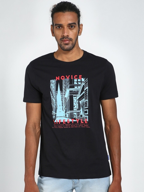 Blue Saint Men Black Printed Round Neck Tshirt