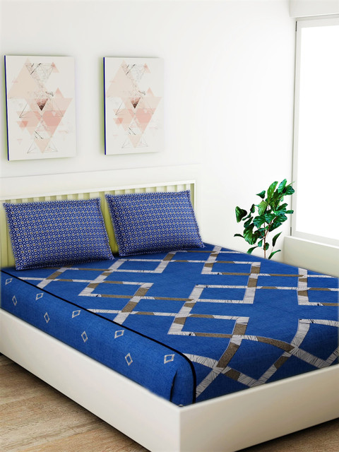 Salona Bichona Blue & Off-White Geometric 144 TC Cotton 1 Queen Bedsheet with 2 Pillow Covers
Salona Bichona Blue & Off-White Geometric 144 TC Cotton 1 Queen Bedsheet with 2 Pillow Covers