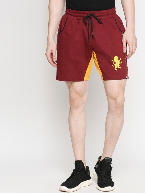 The Souled Store Unisex Maroon Printed Regular Fit Sports Shorts