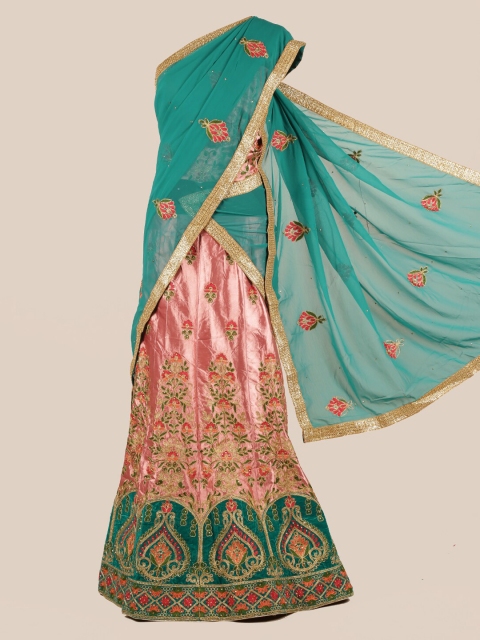 Pothys Green Embroidered Poly Chiffon Half Saree