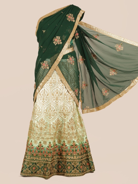 Pothys Green Woven Design Poly Chiffon Half and Half Saree