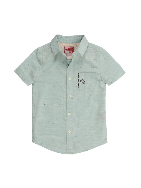 UNDER FOURTEEN ONLY Boys Green Regular Fit Solid Casual Shirt
