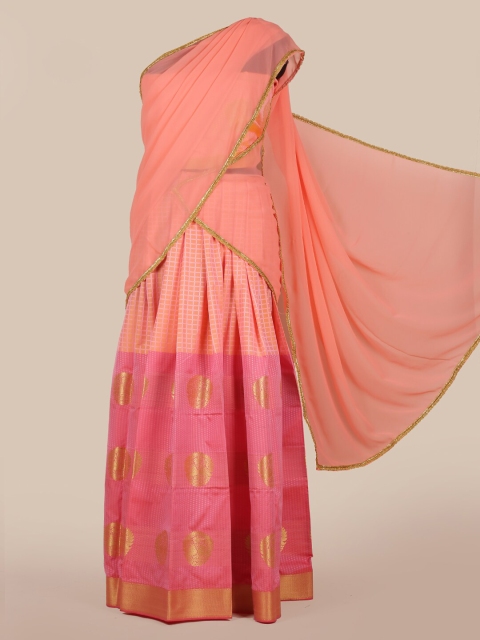 Pothys Peach-Coloured Woven Design Poly Chiffon Lehenga Saree
