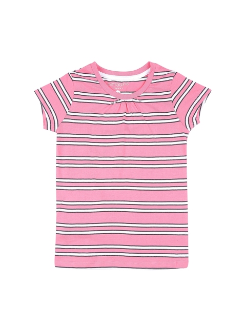 Pantaloons Junior Girls Pink Striped Round Neck T-shirt