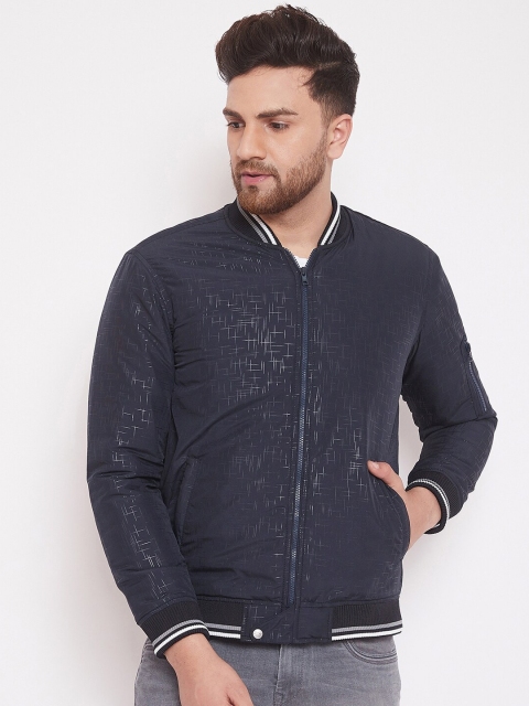 Canary London Men Navy Blue Self Design Varsity Jacket