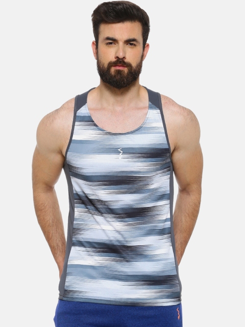 Campus Sutra Men Grey & Blue Printed Round Neck Anti-Microbial T-shirt