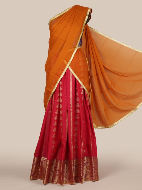 Pothys Mustard & Pink Poly Chiffon Woven Design Half Saree