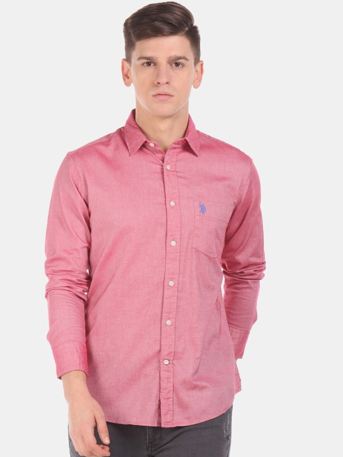 U.S. Polo Assn. Men Pink Regular Fit Solid Casual Shirt