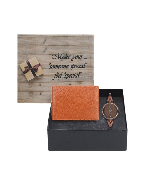 Hobforestessentials Women Brown Watch & Wallet Set with Gift Box