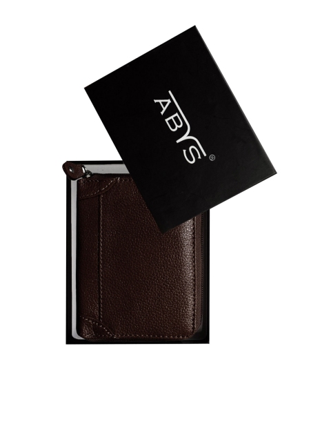 ABYS Unisex Coffee Brown Textured Genuine Leather Zip Around Card Holder