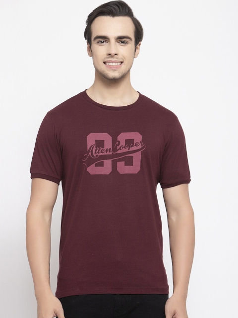 Allen Cooper Men Maroon Slim Fit Printed Round Neck T-shirt