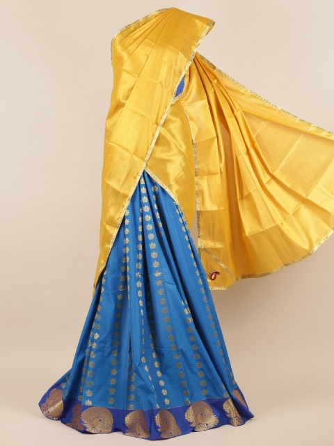Pothys Yellow & Blue Tissue Woven Design Half Saree