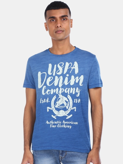 U.S. Polo Assn. Men Blue Printed Round Neck T-shirt