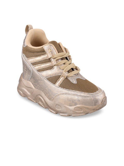 Stelatoes Women Gold-Toned Woven Design Sneakers