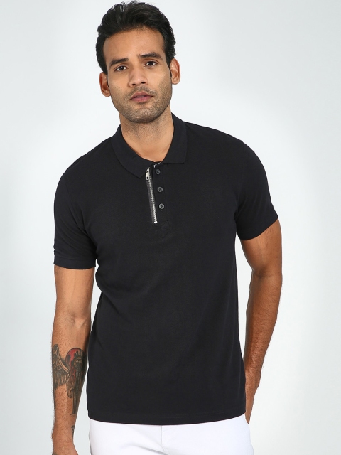 Blue Saint Men Black Solid Polo Collar Tshirt