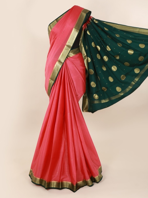 Pothys Pink & Green Pure Silk Woven Design Mysore Silk Saree