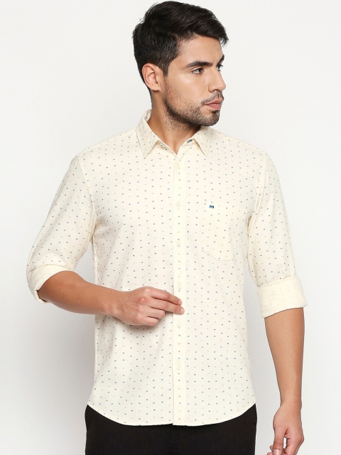 Basics Men Yellow Slim Fit Printed Casual Shirt