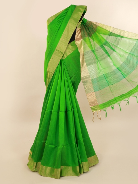 Pothys Green Solid Jute Silk Saree