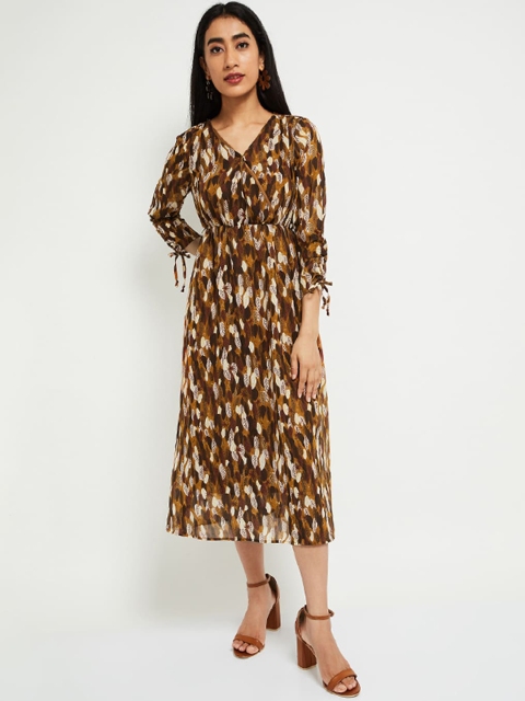 max Women Brown Printed Wrap Dress