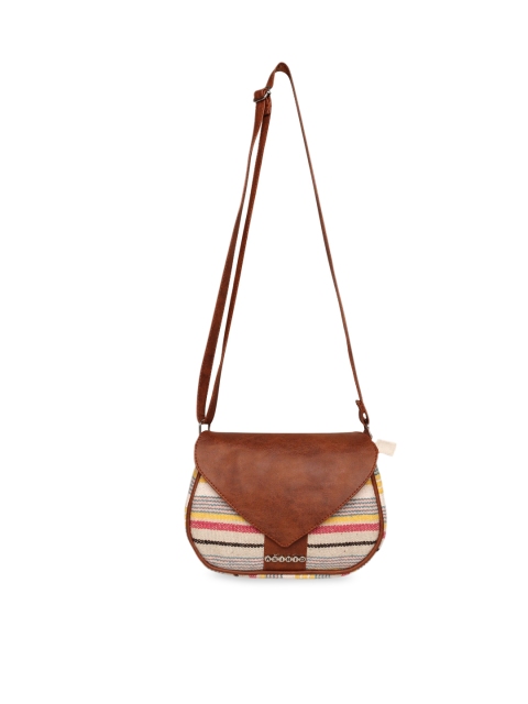 ASTRID Peach-Coloured & Brown Striped Sling Bag