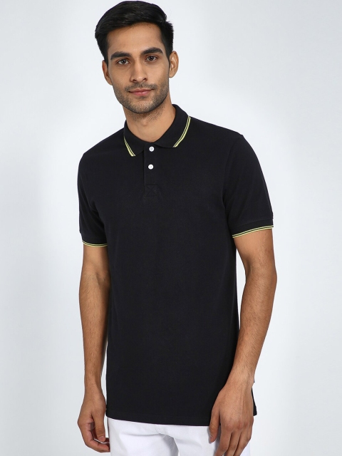 Blue Saint Men Black Solid Polo Collar T-shirt