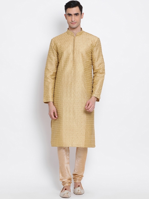 Sanwara Men Beige Self Design Kurta with Pyjamas