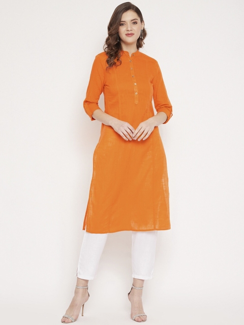 PANIT Women Orange Solid Straight Kurta