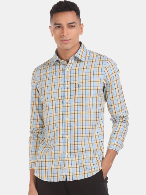 U.S. Polo Assn. Men Blue Regular Fit Checked Casual Shirt