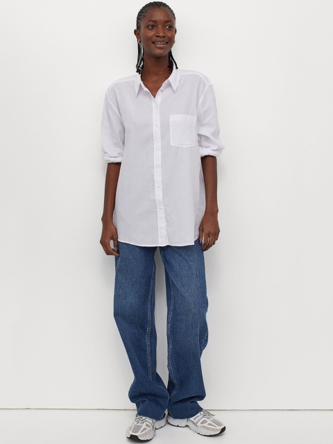 H&M Women White Solid Cotton Shirt