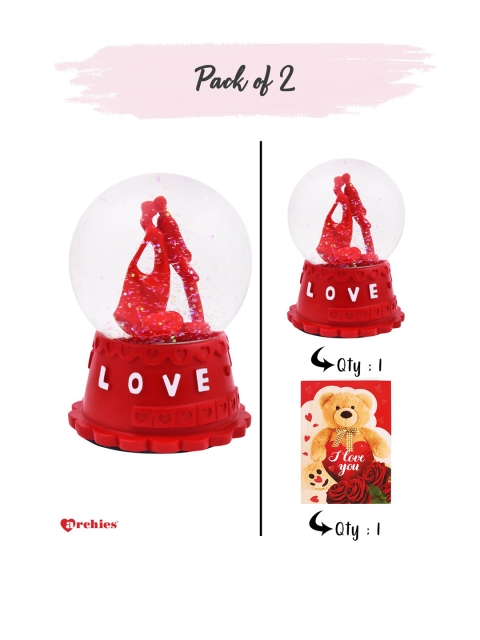 Archies Red & White Love Couple in Glitter Snowglobe Showpiece With Card