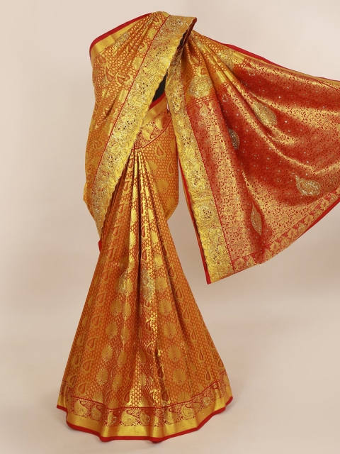 Pothys Gold-Toned Pure Silk Embroidered Kanjeevaram Saree