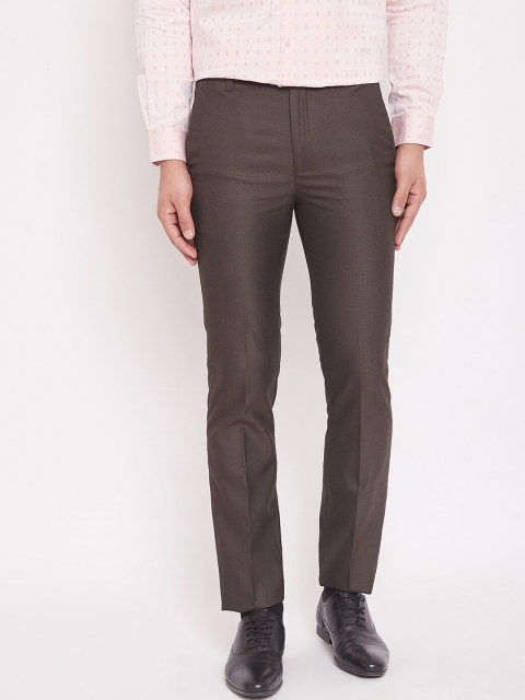 Canary London Men Coffee Brown Slim Fit Solid Formal Trousers