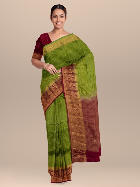 KLM Fashion Mall Green & Brown Silk Blend Woven Design Saree