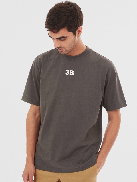 Bhaane Men Charcoal Grey Solid Round Neck T-shirt