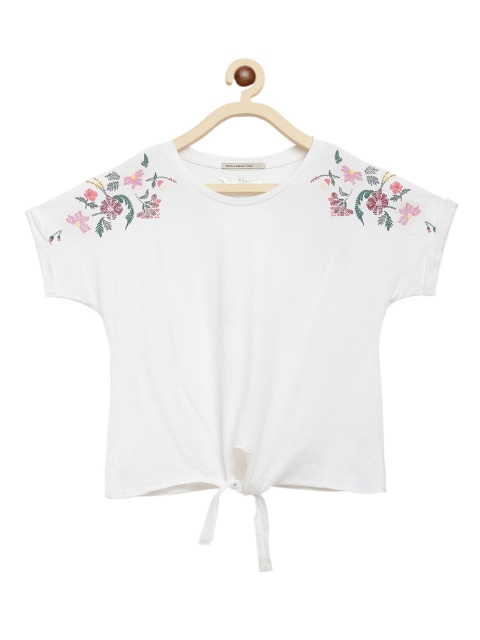 Pepe Jeans Girls White Printed Round Neck T-shirt