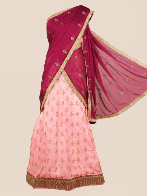 Pothys Maroon Embroidered Poly Chiffon Half Saree