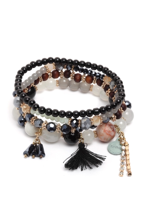 CRZ Women Black & White Boho Style Natural Stone Metal Charm Bracelet